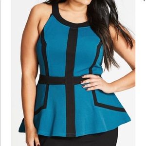 City Chic Teal Textured Peplum Top Size L/20